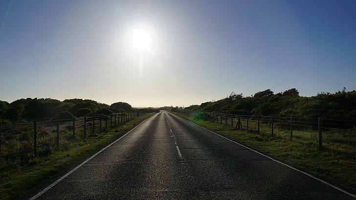 sol na estrada, Horizon, perspectiva, estrada, autoestrada, sol, paisagem