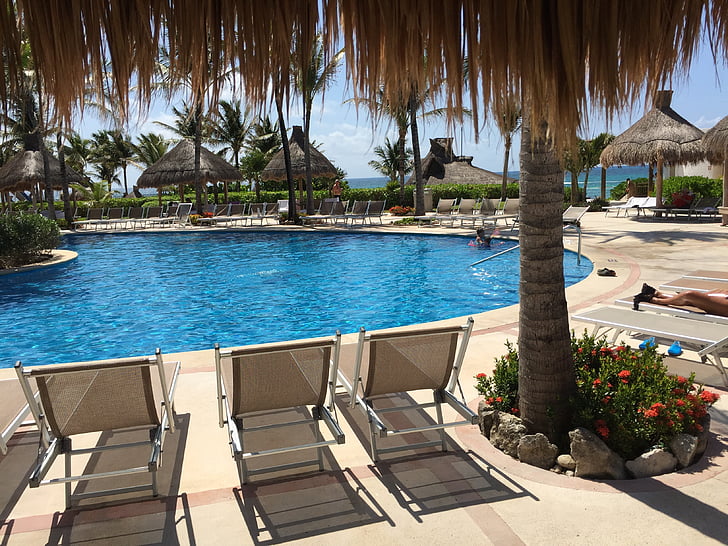 Cancun, océan, piscine, plage, paisible, solitude, nager
