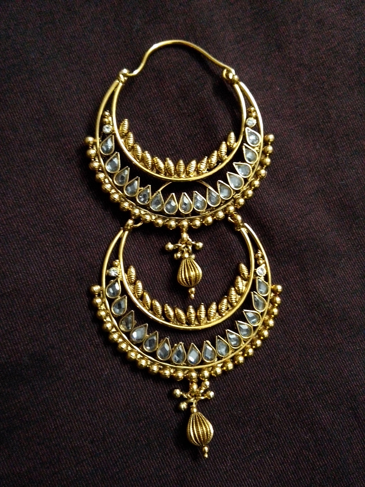 Örhängen, Diamond, smycken, juvel, prydnad, guld, indiska