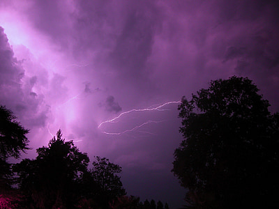 雷, 天候光, 嵐, 暗い, 雲, 印象的です, 紫色の空気