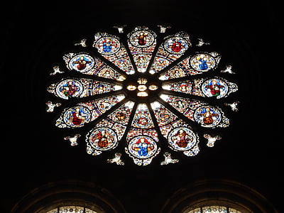 rose window, window, glass, colored glass, church, cathedral, embrun