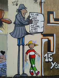 граффити, Искусство, Уличное искусство, мультипликационный персонаж, окрашенные стены, Настенная роспись