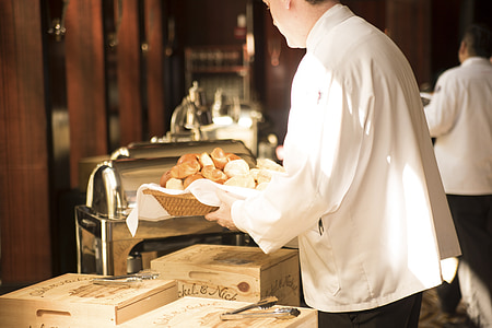 waiter, bread, deliver, serve, food, restaurant, service