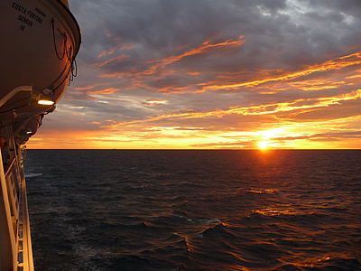 sol de la tarde, puesta de sol, de la nave, mar