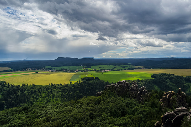 schrammstein oogpunt, schrammsteine, weergave, wolken, zomer, Saksisch Zwitserland, Saksen