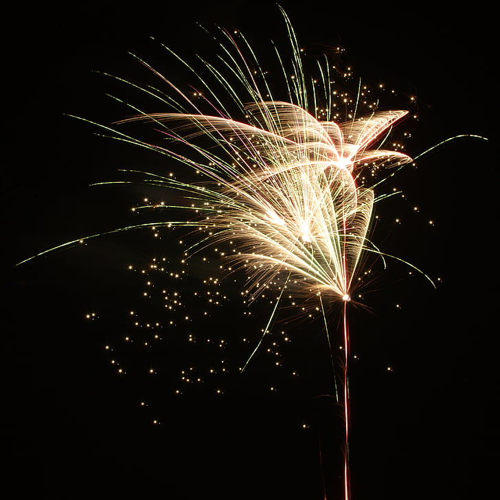 2016, celebración, oscuro, fuegos artificiales, fin de año, noche