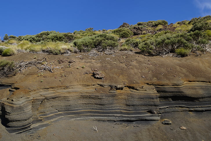vrstev horniny, Hora, Tenerife, zanášení, písek, pískové stěny, Příroda