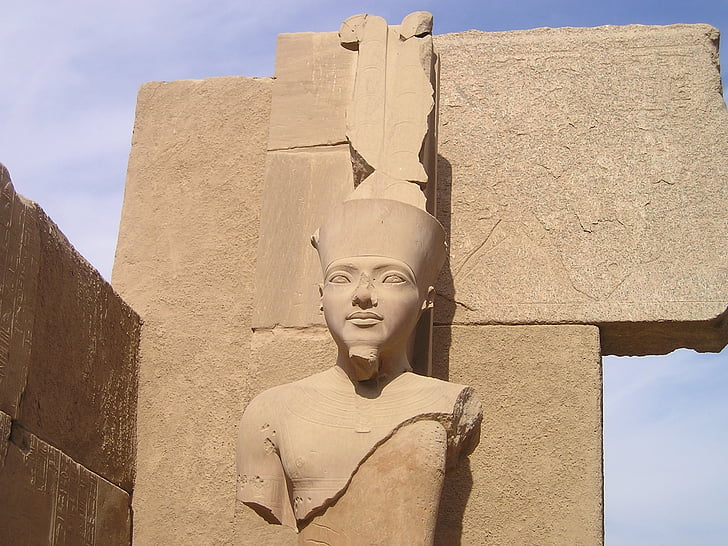 อียิปต์, ลักซอร์, karnak, รูปปั้น, pharaonic, หัว, หน้าอก