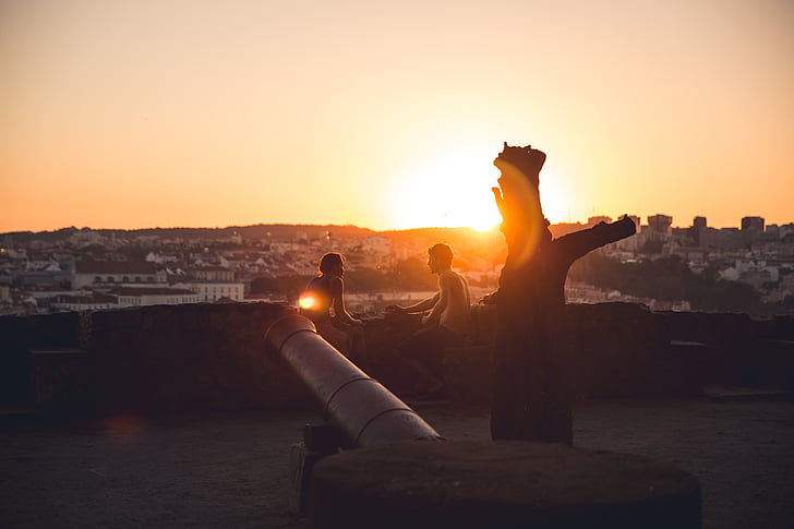 silhouette, man, sunset, landscape, photography, couple, sun