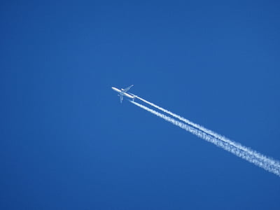 เครื่องบิน, contrail, ท้องฟ้า, เส้นทางเคมี, สีฟ้า, สภาพแวดล้อม, อากาศ
