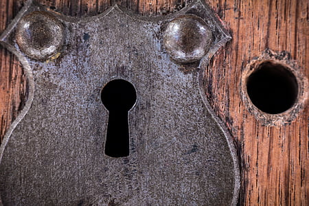 buraco de chave, buraco, porta, madeira, metal, montagem, Castelo