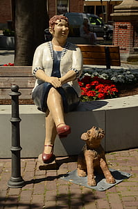 obrázek, socha, Žena, pes, Comic, Sit, odpočinek
