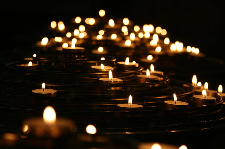 candlelights, sveces, tumša, liesmas, izgaismotas, gaisma, liesma