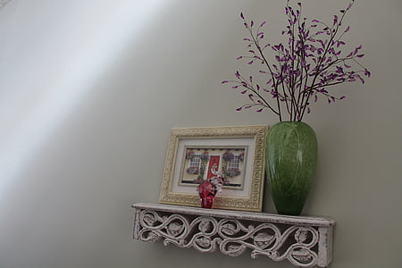 vase, artwork, art, flowers, broken glass, shelf, creative
