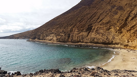 Pantai, Anggun, Lanzarote, Gunung, alam, tidak ada orang, air