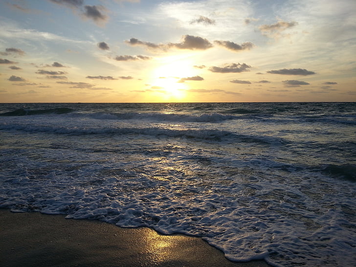 lever du soleil, plage, océan, mer, Sky, vacances, sable