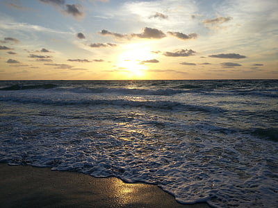 izlazak sunca, plaža, oceana, more, nebo, odmor, pijesak