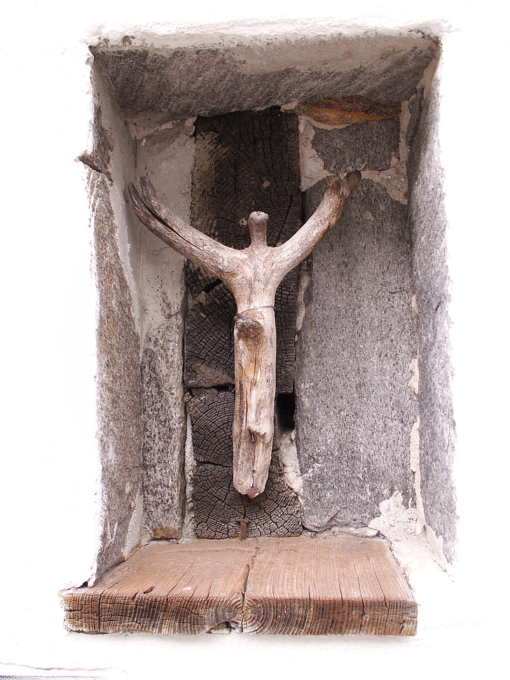 crucifix, crucifié, Croix, niche de mur, bois flotté, bois flotté, Bien sûr