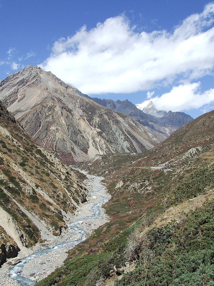 landscape, nature, brook, mountains, nepal