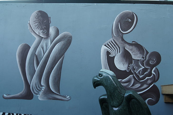 mare, nadó, figura, mural