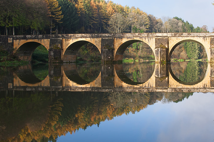 rivier, brug, reflectie, vakantie, het platform, weergave