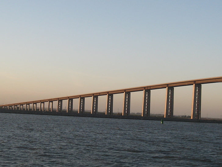 Sherman, Insel, Brücke, Hwy, 160, Kalifornien, Sonnenuntergang