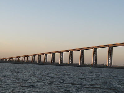 Sherman, ada, Köprü, Hwy, 160, Kaliforniya, günbatımı