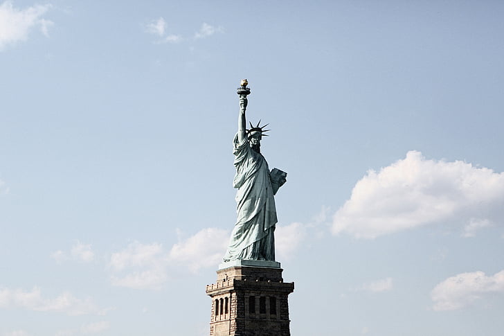laisvės statula, Architektūra, Niujorkas, Dom, mėlyna, dangus, debesys