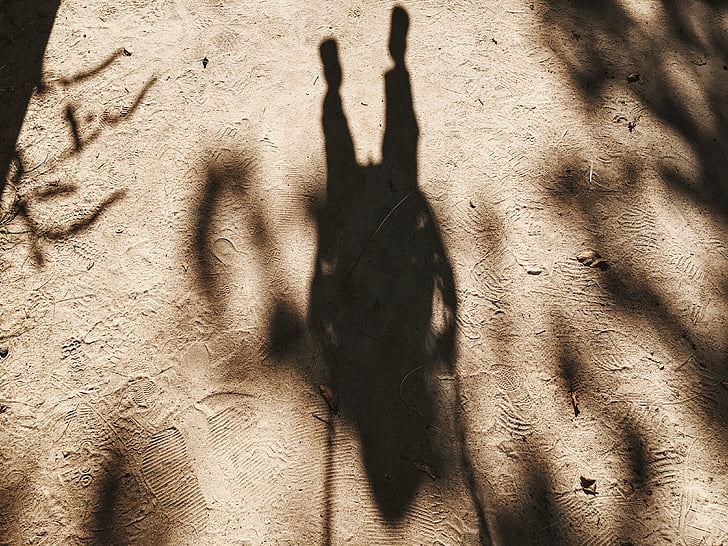 footmarks, urme, persoană, nisip, umbra, se concentreze pe shadow, silueta
