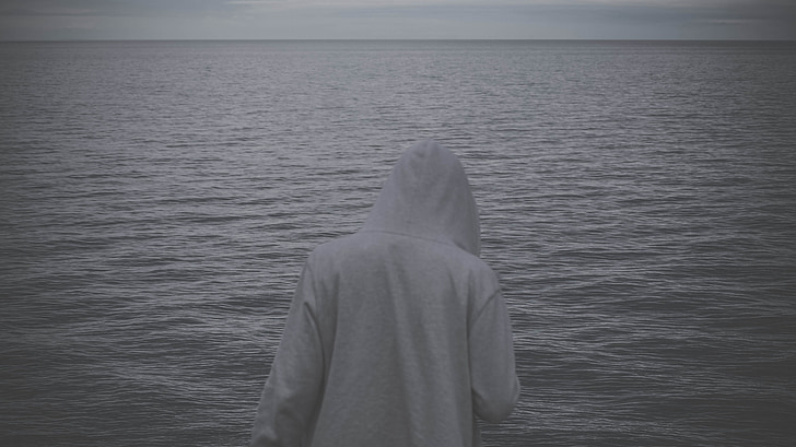 hoodie, sweater, ocean, sea, water, people, dark