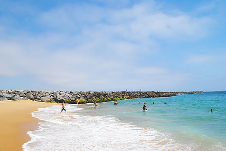 praia, Costa, lazer, oceano, pessoas, pedras, areia