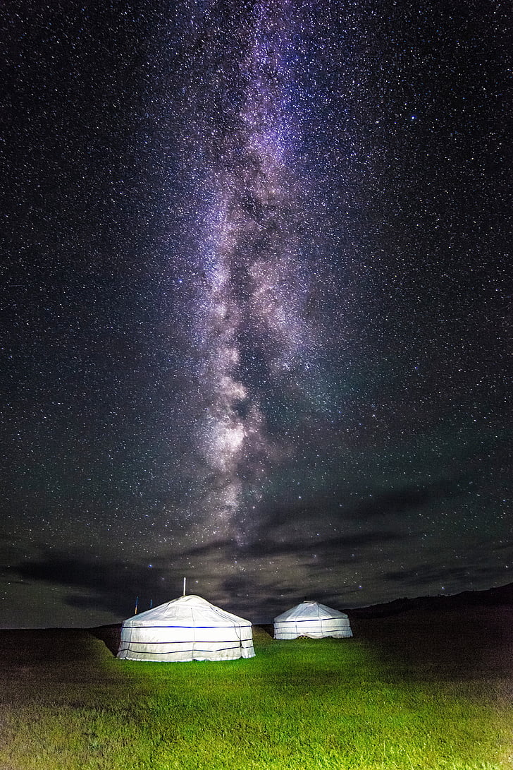 Vintergatan, Mongoliet, gel, Bogart village, juli, stjärnhimmel
