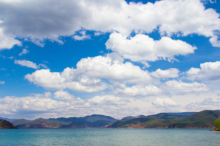 lugu lake, lijiang, blue sky, landscape