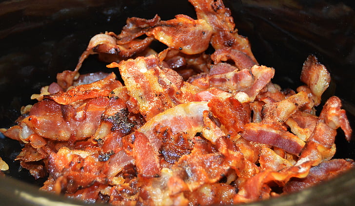 bacon, stek, mat, stekt, usunn mat, matlaging, varme - temperatur