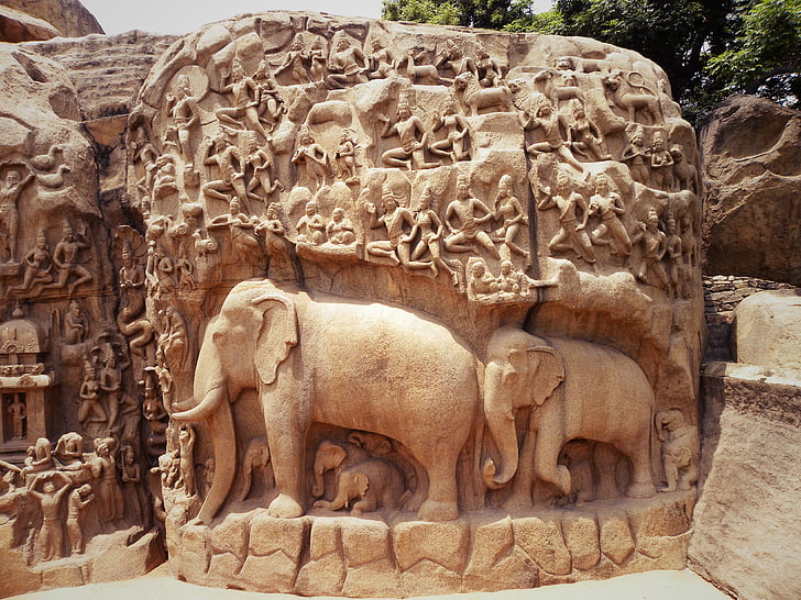 kunst, Rock, carving, elefant, skulptur, Cyril, mamallapuram