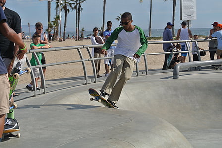 Spiaggia di Venezia, pattinatore, skateboard, skateboard, Skatepark, azione, gioventù
