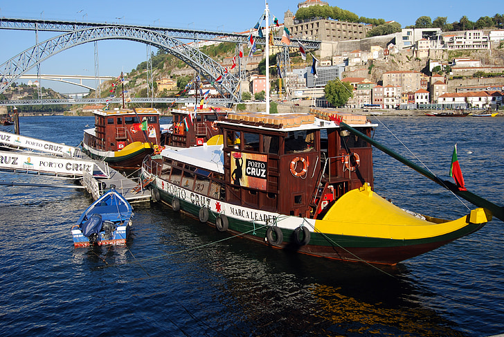 csónak, Oporto, Portugália, folyó, Duero, Iron bridge
