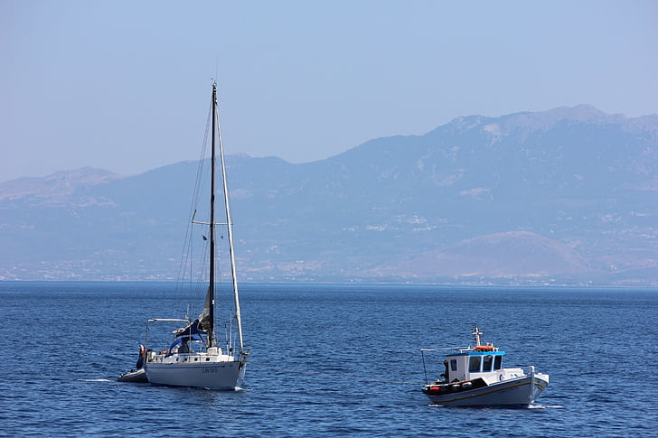лодка, платноходка, Средиземно море, Гръцки, морски кораб, море, ветроходство