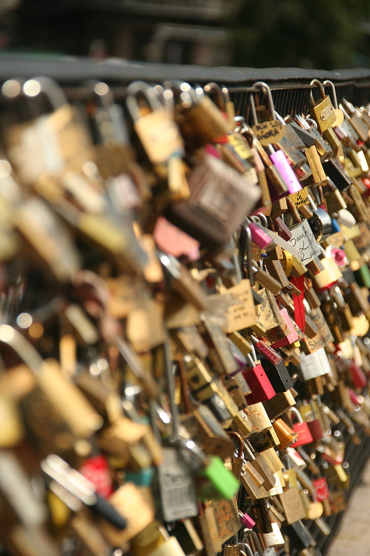 bridge, love padlock, paris, padlock, love, lock, romance