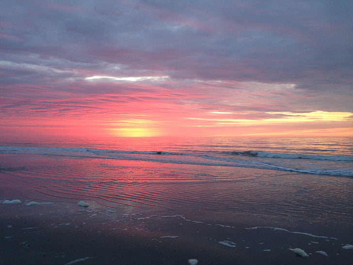 zonsondergang, Hilton head, Zuid, Carolina, water, eiland, kust