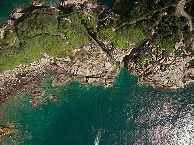aerial photography, top view, nature, water, land, sea