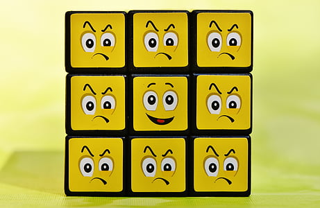 Cube, smilies, ene mod alle, Sjov, følelser, humørikon, humør