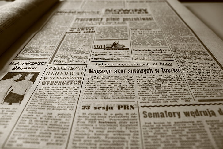 ziare vechi, ziar, anii 1960, retro, sepia, vechi, Nowiny gliwickie