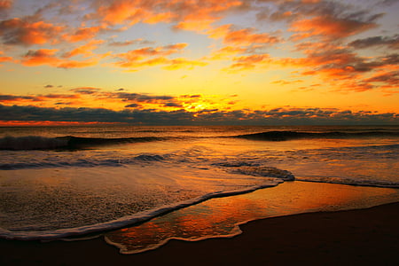 východ slunce, vlny, Já?, oceán, vlny oceánu, pláž, voda