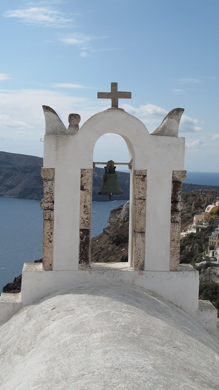 Santorini, Crkva, nadsvođeni prolaz, more, Grčka, Sredozemno more, arhitektura