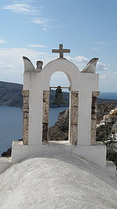 Santorin, Église, porte d’arche, mer, Grèce, mer Méditerranée, architecture