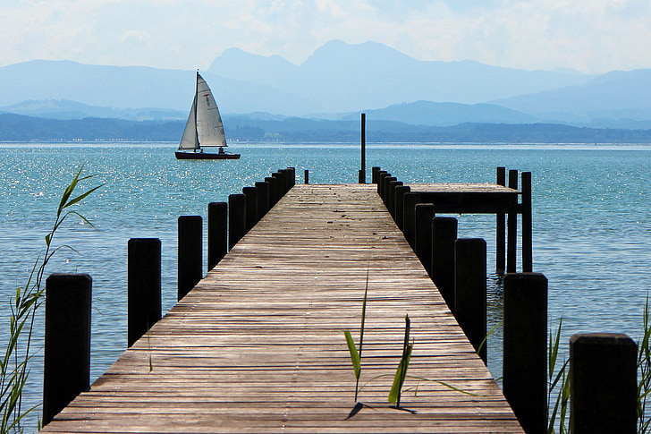 web, boardwalk, horizon, water, lake, sailing vessel, nature