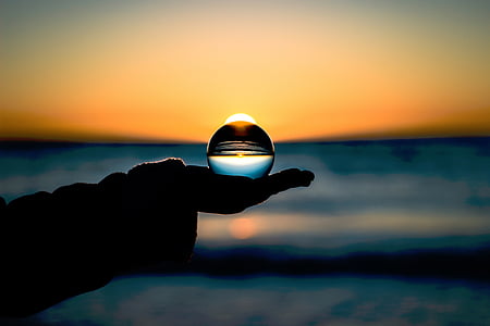 natureza, água, vidro, esfera de, pôr do sol, Horizon, praia