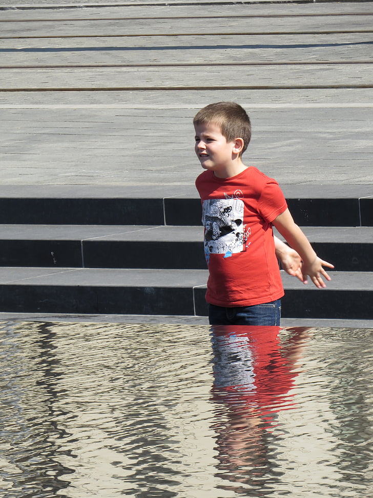 vandens, aikštė, vaikas, džiaugsmas, Budapeštas, Parlamentas