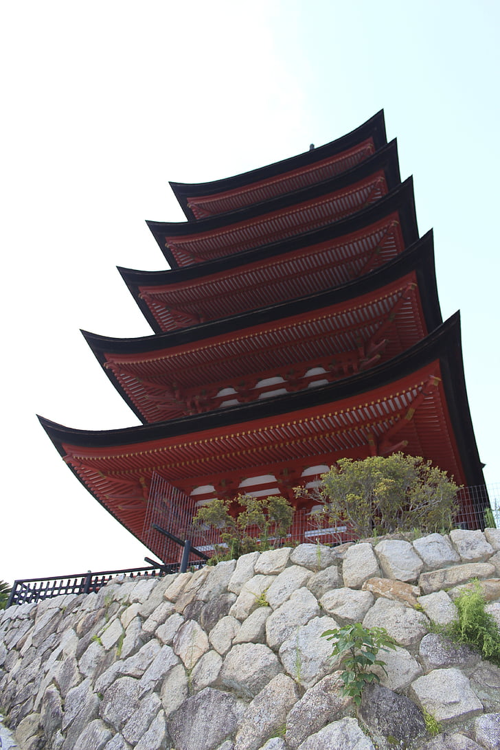 fem story pagoda, Miyajima, Ishigaki, Tilt, konstruktion, arkitektur, Asia